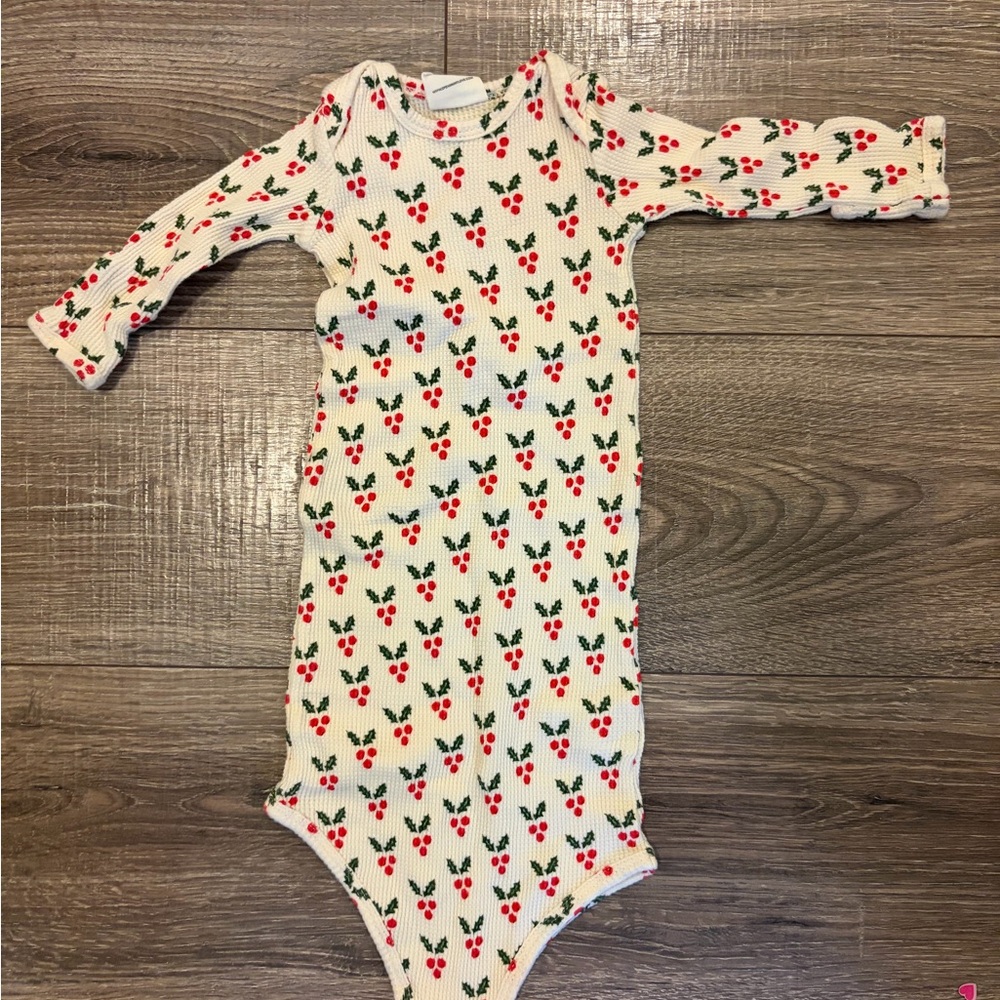 EUC Cream Holly-print Ribbed Long-Sleeve knot gown